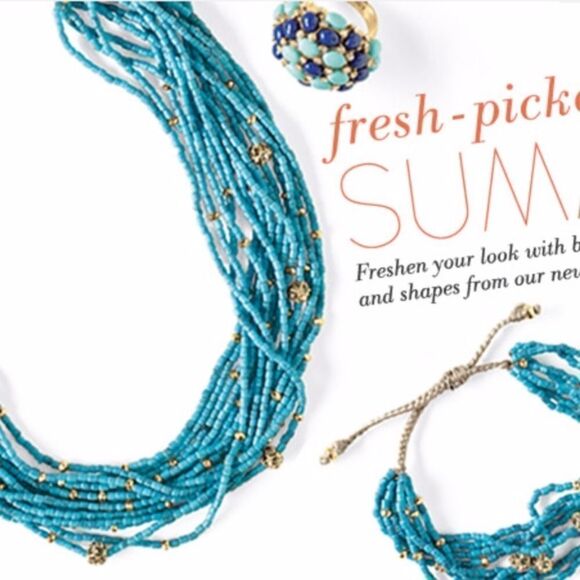 🎃 Stella & Dot NWOT Calliah Statement Necklace Turquoise Gold - Picture 9 of 9